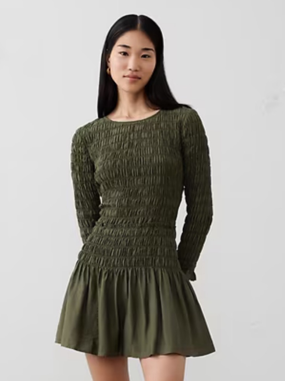 NWOT Banana Republic Smocked Mini Dress in Olive Green